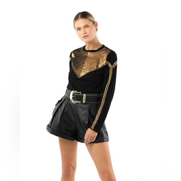 SETA Black Town Sweater Gold Sequined Studded Size M. - Picture 7 of 8